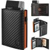TEEHON Portafoglio Uomo Slim RFID Blocking, Magnetica Fibra di Carbonio Porta Carte di Credito Uomo - ID Window, Tasca Portamonete con Cerniera, Scomparto per Banconota - Nero Arancione (Classico)