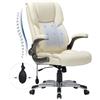 COLAMY Sedia da ufficio con schienale alto, ergonomica, in pelle con braccioli pieghevoli, chiusura inclinata, regolabile, per adulti, colore: avorio