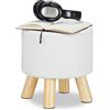 Relaxdays Sgabello In Finta Pelle, Imbottito, A 4 Gambe, Poggiapiedi Liscio, Rotondo, Decorativo, Bianco, Hxd: 30 x 31 cm