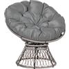 Outsunny Poltrona Sedia Papasan Girevole a 360° con Cuscino Giardino Rattan 87 × 97 × 90cm Nero
