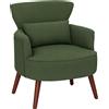 HOMCOM Poltrona Moderna Imbottita in Velluto con Cuscino Lombare, Schienale e Gambe in Legno, Verde