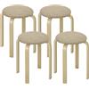 HOMCOM Set 4 Sgabelli Impilabili e Imbottiti con Rivestimento in Tessuto e Gambe in Legno, Cachi | Aosom Italy