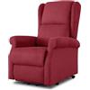 EVERGREENWEB MATERASSI & BEDS EVERGREENWEB - Poltrona Relax Elettrica con Sistema Alzapersona per Anziani con Bottone, Poltrona Reclinabile con Braccioli, Seduta Ergonomica in Tessuto Rosso, per arredo Salotto Soggiorno Ufficio