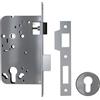 Amig - Serratura da incasso per porte in legno | Entrata: 60mm | Quadrello - Foro: 70mm | Quadro: 8mm | Cilindro a profilo europeo | Con bocchette e riduttore: 6mm | Acciaio inossidabile opaco