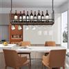[en.casa] Portabottiglie Sospeso da Soffitto con Mensola in MDF e Struttura in Metallo con Binari per Calici e Ganci per Tazze 100 x 30 x 65 cm Nero/Effetto Noce
