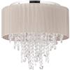 Relaxdays Lampadario Cristalli, Paralume in Organza, Attacco G9, 5 Luci, Lampada da Soffitto, 39x39,5 cm, grigio/argento