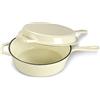 ECHTWERK Casseruola e padella per grigliare 2 in 1, padella in ghisa per arrostire con coperchio, pentola in ghisa con rivestimento smaltato, adatta per forno e barbecue, crema, 2,5 L, Ø 25,2 cm