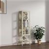 Dmora - Vetrina Prugna, Credenza espositiva, Vetrinetta Multiuso, Madia da Soggiorno, 42x35 h160 cm, Panna