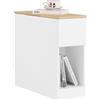 SoBuy Tavolino Stretto - Comodino con Ripiano di Stoccaggio e Cassetti, Mesetta Salvaspazio per Piccole Stanze, W25 x D65 x H60 cm, Bianco e Naturale - FBT162-WN