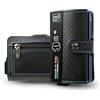 SLim Porta Carte di Credito Schermato Portafoglio Uomo Rfid Portatessere Anticlonazione Donna Portacarte Uomo (Carbon Nero Cuciture Blu, Con Zip)