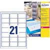 Avery Italia L7560-25 Etichette adesive trasparenti lucide, 25 fogli A4, rettangolari 63,5x38,1mm, 21 etichette per foglio, adesivo permanente, stampanti laser
