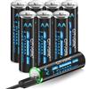 CITYORK Batterie ricaricabili al litio USB-C AA, 8 batterie AA da 1,5 V, 3000 mWh con cavo di ricarica USB 4 in 1