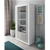 Dmora Libreria A Due Ante Con Vetro E Ripiani Interni Sviluppata In Altezza, Cm 105 X 42 X H191, Colore Bianco E Cemento