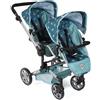 Bayer Chic 2000® Passeggino per bambole Linus Duo - stelline turchese - Carrello pieghevole per bambole - Manico regolabile 50 - 82 cm - Bambole fino a 50 cm - 4 - 8 J
