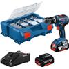 Bosch Professional 18V System Trapano-avviatore con percussione a batteria GSB 18V-55 (coppia max. 55 Nm, 2 batterie 4.0 Ah, caricabatteria GAL 18V-20, set di accessori 82 pz., L-Case Pick & Click)