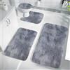 Qixuer Set di 4 tappetini per WC con scollatura, tappetino da bagno antiscivolo, 40 x 60 + 40 x 50 + 40 x 40 + 40 x 80 cm, lavabili in poliestere, grigio chiaro
