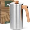 WALDWERK French Press (1L) - Caffettiera napoletana in acciaio inox a doppia parete con manico in legno di quercia - Orziera - Tisaniera Infusiera senza plastica