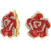 Bling Jewelry Orecchini A Clip A Forma Di Rosa Primaverile Con Bordo In Cristallo Smaltato Rosso Per Donne Senza Fori Alle Orecchie Placcati In Oro 14 Carati