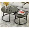 OHMG Set di 2 tavolino da salotto in marmo effetto marmo e struttura in acciaio dorato (nero, 70 x 70 x 45 cm)