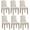 Yaheetech Set 6 Sedie Sala da Pranzo Classiche Imbottite Tessuto Gambe in Legno Sedia Moderne per Cucina Soggiorno Beige