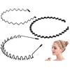 DKBT Cerchietto Capelli Donna Uomo 3 Pezzi Headband Zazzy Bandz Elastico Cerchietto Zig Zag per Capelli Metallo per Yoga Sport Bagno, Multistile,Unisex,Nera
