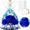 FRFG Regali di Angelo Rosa Eterna per Donne, Regalo per Donne, Rose Conservate in Statuette di Angeli in Vetro, Angeli Floreali per Mamma, Nonna, Moglie, Sorella, Fidanzata (Blu)