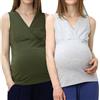 OCCIENTEC Canotte Premaman in Cotone 2 Pezzi Canottiera da Allattamento Top Senza Maniche maternità Verde e Grigio,M