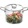 Jorzer Pentola in vetro con coperchio, 4 l, trasparente, con doppio manico in acciaio inox, pentole in vetro resistente al calore, per cucinare pasta, pasta, zuppa, latte