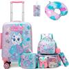 HTgroce 5pcs Set di Valigie per Bambini, Gatto Trolly con 4 Ruote Valigia per Bambini da Viaggio Ragazza