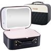 Sutowe Borsa per il trucco da viaggio con specchio a LED impermeabile per cosmetici con luminosità a 3 livelli di luminosità regolabile in pelle PU organizer per trucco portatile Vanity Case portagioie da
