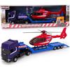 Toyland® 31cm (12") Autocarro Scania con pianale, elicottero e rimorchio staccabile - Modellino in scala 1:48 - Giocattolo da collezione per il trasporto (blu e rosso)