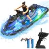 OBEST Barca telecomandata da 2,4 GHz, barca a motore RC con luci a LED e bambole di simulazione, 2 batterie, giocattolo per bambini, adatto per piscine e laghi