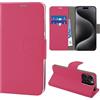N NEWTOP Cover Compatibile con iPhone 15 PRO MAX, HQ Lateral Custodia Libro Flip Chiusura Magnetica Portafoglio Simil Pelle Stand Protezione Completa Case TPU Anti Urto (Fucsia)