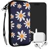 kwmobile Custodia in neoprene con zip per smartphone XL - 6,7/6,8 - Astuccio portacellulare a sacchetto con cerniera - Borsa verticale - Margheritine blu/bianco/giallo