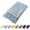 Homiest Coperta decorativa lavorata a maglia con frange, morbida e accogliente coperta con nappe, per divano, letto (azzurro, 50 x 60 cm)