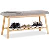 Relaxdays Scarpiera Panca in Bambù, 2 Posti, Imbottita, con Ripiano per 4 Paia di Scarpe, Comoda, Marrone-Grigio