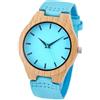 OSOLVE Bracciale in pelle Creative Blue Imitazione legno Orologio Uomo Donna Orologi in legno Orologio da polso da coppia Orologio da amante Legno marrone naturale