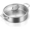 DELARLOCHEF 28 cm Double Handle Saute Pan, Tri-ply Stainless Steel Saute Pan, Double Ear, 28 cm Deep and Large Frying Pan, Tri-ply Stainless Steel Braiser
