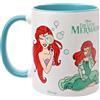 Widdop and Co. - Disney La Sirenetta Ariel Mug - Tazza in gres porcellanato smaltato blu e bianco con icone e cattivi - Licenza ufficiale Disney Merchandise (325 ml).