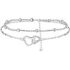 BerriBling Cavigliera Donna Argento Sterling 925 con Doppio Cuore | Catena con Perline Estate Spiaggia Catena Piedi - Anallergica Regolabile | 22cm+4 |