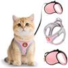 Shyllin Pettorina Gatto con Guinzaglio per Gatti Allungabile, Pettorina Gatto Antifuga, Regolabile Imbracatura Gatti in Maglia Traspirante con Rivestimento Riflettente per G atto Passeggiate (Rosa, M)