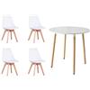 HJhomeheart Set da Pranzo con 4 Sedie e 1 Tavolo Rotondo. Sedie da Pranzo Bianche in Stile Nordico + Set di Mobili da Tavolo Rotondi Bianchi da Cucina Moderna