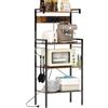 COSTWAY Scaffale da Cucina con Multipresa, Scaffale per Microonde su 4 Ripiani, Mensola da Cucina Struttura in Metallo con 8 Ganci, per Sala Pranzo e Pannettiera, 59 x 34 x 136 cm, Marrone Vintage