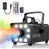 MAMIZO Macchina del Fumo, 500W Macchina della Nebbia Automatica, con Telecomando Wireless Cablato, Macchina del Fumo Portatile con 13 Colori 10 Luci LED RGB per Halloween Christmas Matrimoni Disco Party
