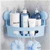 TAILI Mensola angolare per Doccia con Ventosa, Senza Foratura, cestello angolare per Doccia ad aspirazione, Resistente, 10 kg, per Bagno e Cucina, Angolo Colore: Bianco in plastica, Blu