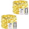 plainshe Batteria Per Luci Fatate - 2 set, 100 Luci Di Fata a LED Telecomando a 8 Modalità, Stringa Impermeabili a Batteria, Timer Lucine in Filo Di Rame Placcato in Argento