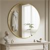 BEAUTYPEAK Specchio rotondo da 90 cm, specchio da parete infrangibile con cornice in alluminio, specchio da bagno da appendere e appoggiare, rotondo da parete per camera da letto, bagno, soggiorno oro