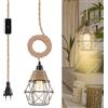 WIYETY Lampada a sospensione con spina: lampada a sospensione in rattan e cavo da 1,8 m, vintage, Plug in lampada a sospensione, cavo in tessuto, lampada a sospensione E27, kit di supporto per cucina,