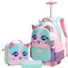 Egchescebo Zaino con Rotelle Bambina Trolley Animale Zainetto Asilo Scuola Elementare Primaria 17" 3PCS Borsa Pranzo Portamatite Media Carrello Ruote Valigia Ragazza per Rullo Valigia da Viaggio Rosa