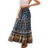 SIPEIEN Gonna lunga da donna con stampa floreale, estiva, fluida, a vita alta, plissettata, linea ad A, maxi gonne per le donne, blu navy, XL